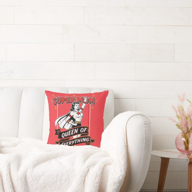 Retro Super Mom Queen of Everything Art Tee Kussen (Bank)