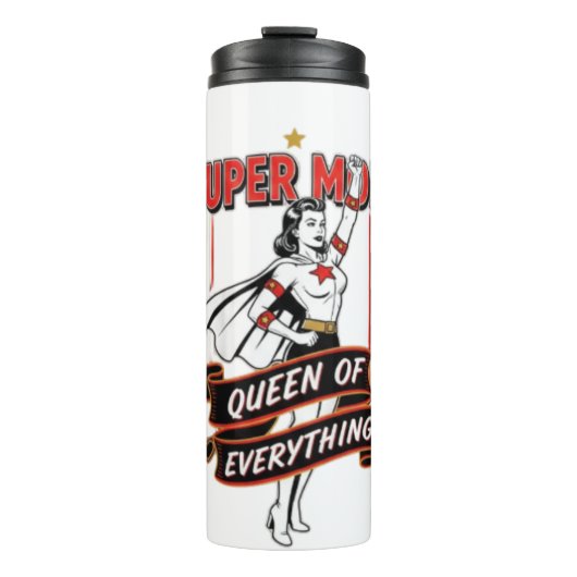 Retro Super Mom Queen of Everything Art Tee Thermosbeker (Voorkant)