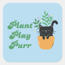 Retro Supercute Cat Plant Spelen Spint Vierkante Sticker