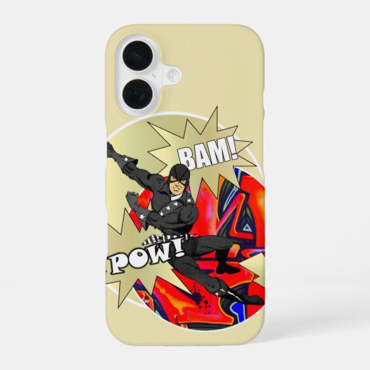 Retro superheld karakter iPhone 16 hoesje (Achterkant)