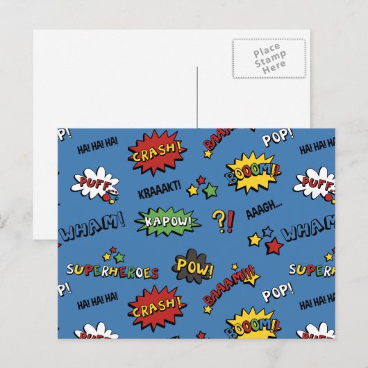 Retro Superheld Kinder Patroon Briefkaart (Voorkant / Achterkant)