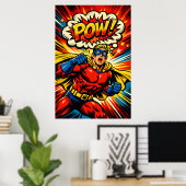 Retro Superheld POW! Stripboek Pop Art Poster (Thuiskantoor)