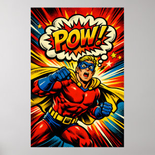 Retro Superheld POW! Stripboek Pop Art Poster