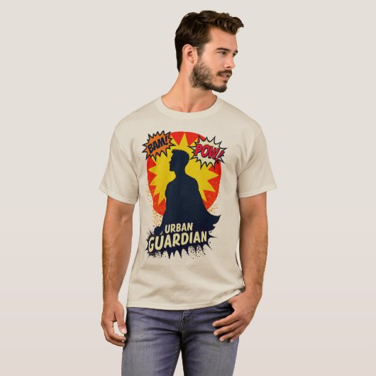 Retro Superhero Silhouette - Urban Guardian Design T-shirt (Voorkant volledig)