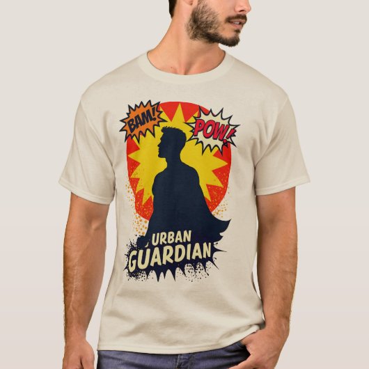 Retro Superhero Silhouette - Urban Guardian Design T-shirt (Voorkant)