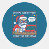 Retro Support Tech s Santa Rebooting Ronde Sticker (Voorkant)