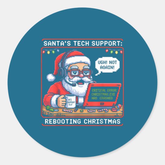 Retro Support Tech s Santa Rebooting Ronde Sticker (Voorkant)