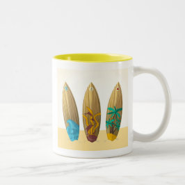 Retro surboard trio zomer strand stijl tweekleurige koffiemok