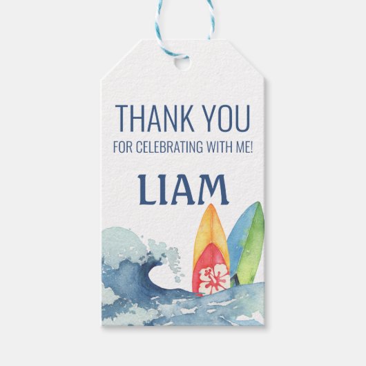 Retro Surf Birthday Party Dank u voor labels Cadeaulabel (Voorkant)