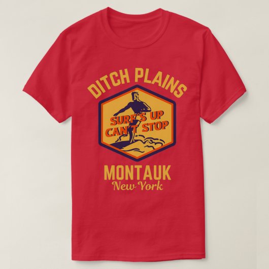 Retro Surf Ditch Plains Montauk New York Gold Text T-shirt (Design voorkant)