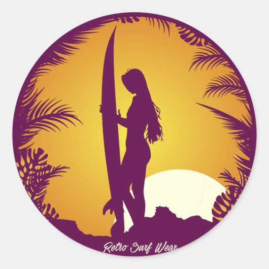 Retro Surf Draag Ronde Sticker (Voorkant)