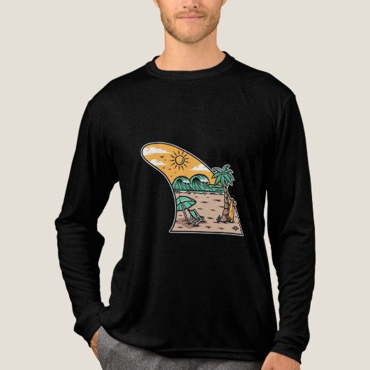 Retro Surf Fin Beach Scene T-Shirt (Voorkant volledig)