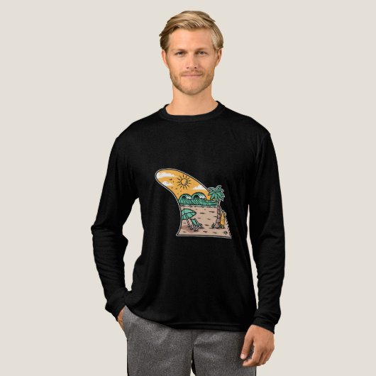 Retro Surf Fin Strand Scene T-Shirt (Voorkant)