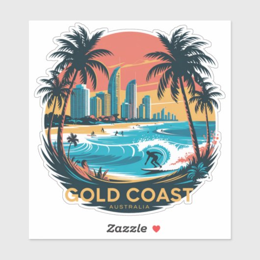 Retro Surf Gold Coast - Australië Beach Sticker (Vel)