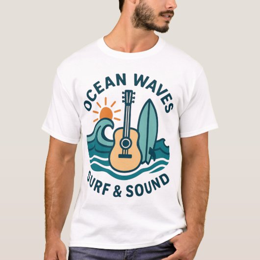 Retro Surf Guitar Illustration T-shirt (Voorkant)