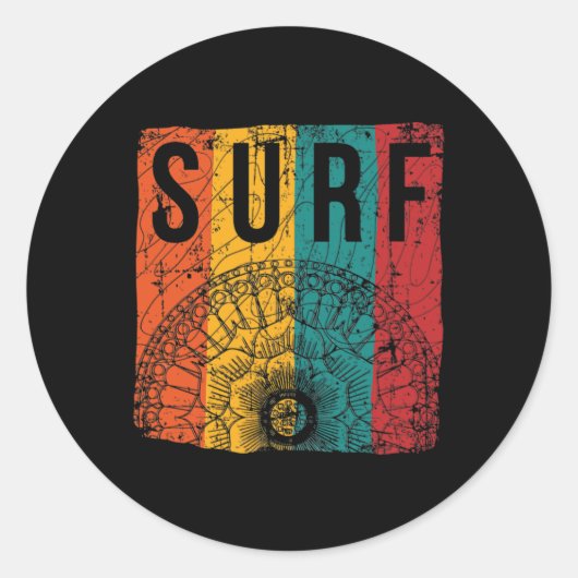 Retro Surf Strand Surfer Met Mandala Ronde Sticker (Voorkant)