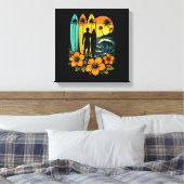 Retro Surf Strand Zonsondergang Tropisch Canvas Afdruk (Insitu (Slaapkamer))