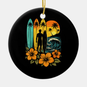 Retro Surf Strand Zonsondergang Tropisch Keramisch Ornament