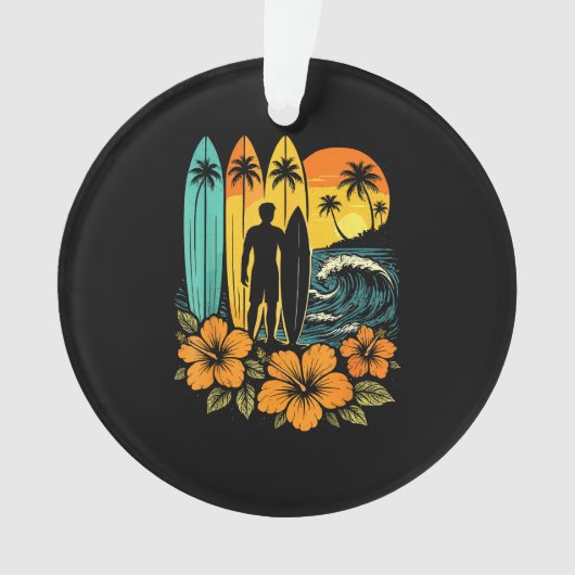 Retro Surf Strand Zonsondergang Tropisch Ornament (voorkant)