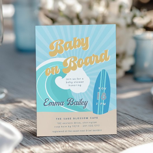 Retro Surf Thema Baby Borrel Kaart