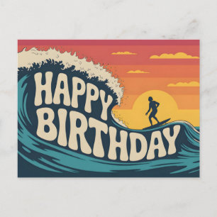 Retro Surf Thema "Gelukkig Verjaardag" Illustratie Feestdagenkaart