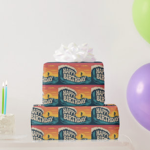 Retro Surf Thema "Happy Birthday" Illustratie Cadeaupapier