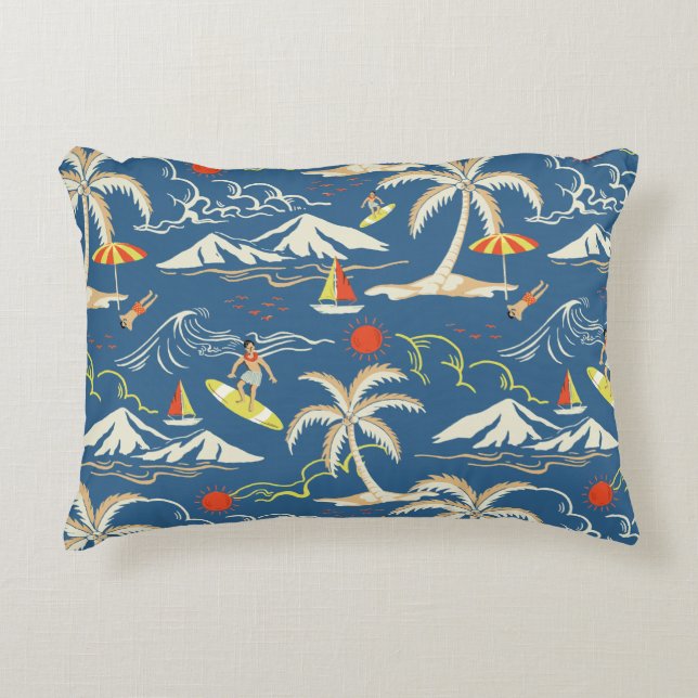 Retro Surf Tropical Patroon Accent Kussen (Voorkant)