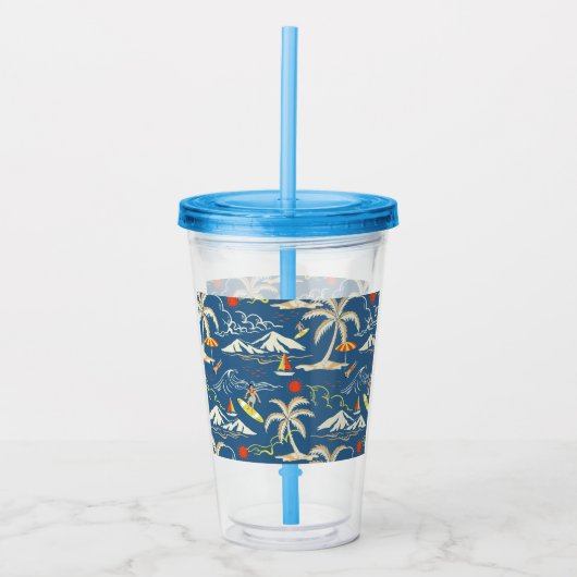 Retro Surf Tropical Patroon Acryl Drinkbeker (Voorkant)