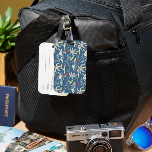 Retro Surf Tropical Patroon Bagagelabel (Voorkant & Achterkant)
