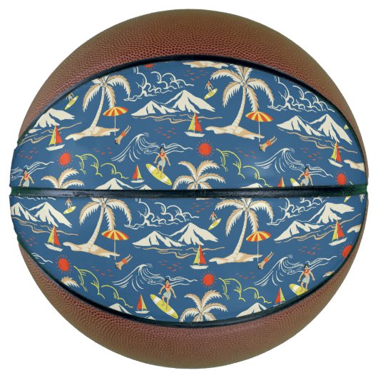 Retro Surf Tropical Patroon Basketbal (Voorkant)