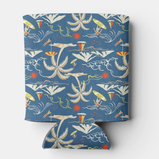 Retro Surf Tropical Patroon Blikjeskoeler (Achterkant)