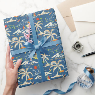 Retro Surf Tropical Patroon Cadeaupapier