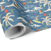 Retro Surf Tropical Patroon Cadeaupapier (Rol Hoek)