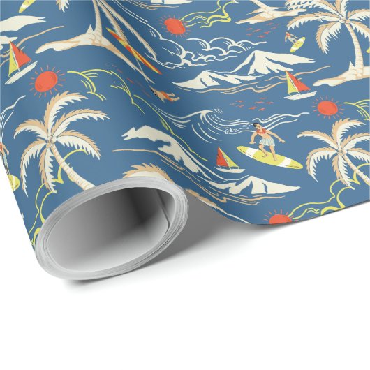 Retro Surf Tropical Patroon Cadeaupapier (Rol Hoek)