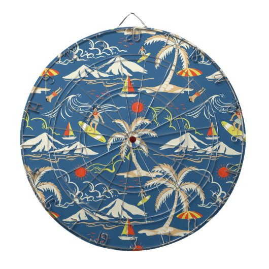 Retro Surf Tropical Patroon Dartbord (Voorkant)