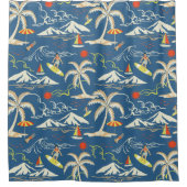 Retro Surf Tropical Patroon Douchegordijn (Voorkant)