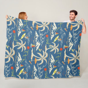 Retro Surf Tropical Patroon Fleece Deken