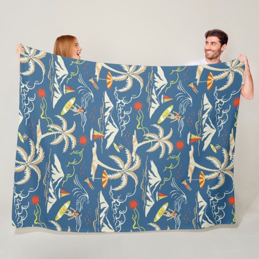 Retro Surf Tropical Patroon Fleece Deken (In situ)