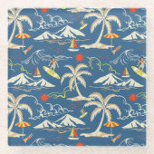 Retro Surf Tropical Patroon Glazen Onderzetter (Voorkant)