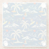 Retro Surf Tropical Patroon Glazen Onderzetter (Achterkant)