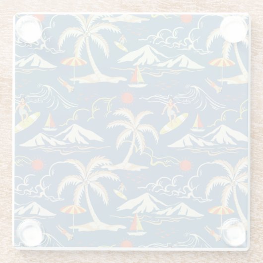 Retro Surf Tropical Patroon Glazen Onderzetter (Achterkant)