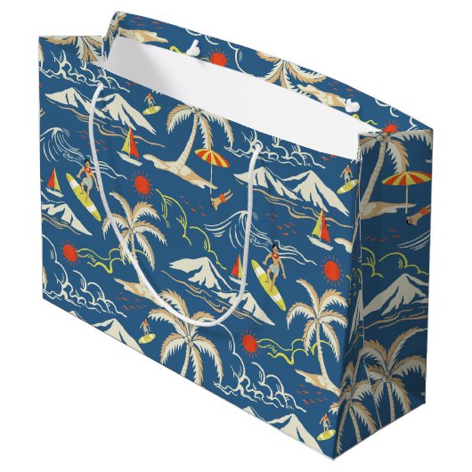 Retro Surf Tropical Patroon Groot Cadeauzakje (Achterkant Gekanteld)
