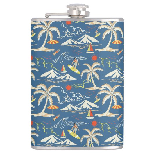 Retro Surf Tropical Patroon Heupfles (Voorkant)