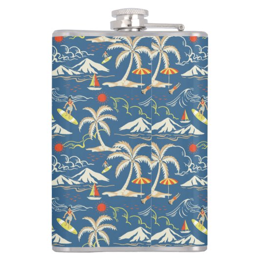Retro Surf Tropical Patroon Heupfles (Achterkant)