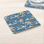 Retro Surf Tropical Patroon Kartonnen Onderzetters (Gebogen)