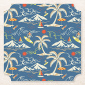 Retro Surf Tropical Patroon Kartonnen Onderzetters (Voorkant)