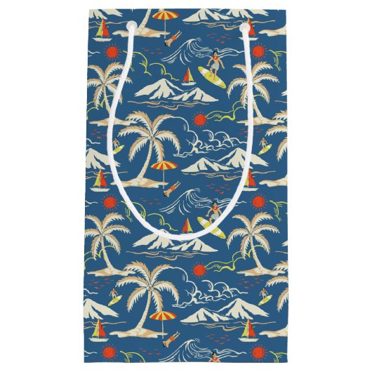 Retro Surf Tropical Patroon Klein Cadeauzakje (Voorkant)