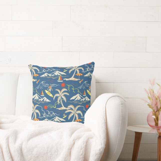 Retro Surf Tropical Patroon Kussen (Bank)
