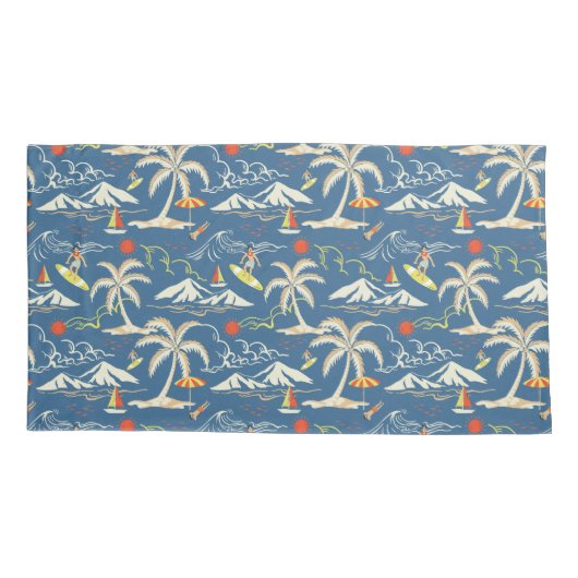 Retro Surf Tropical Patroon Kussensloop (Achterkant)