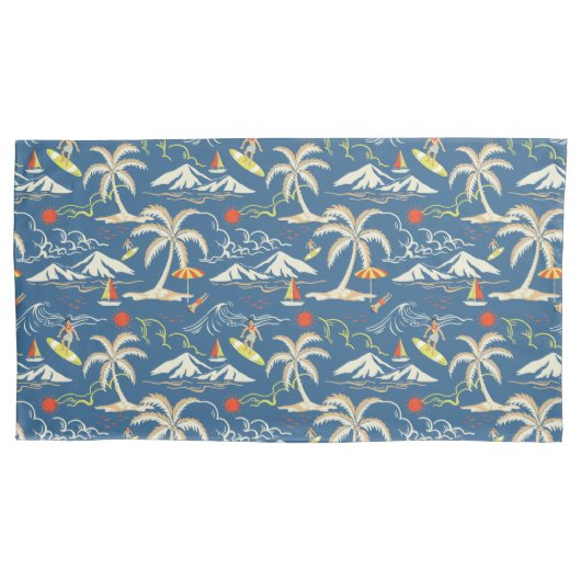Retro Surf Tropical Patroon Kussensloop (Voorkant)